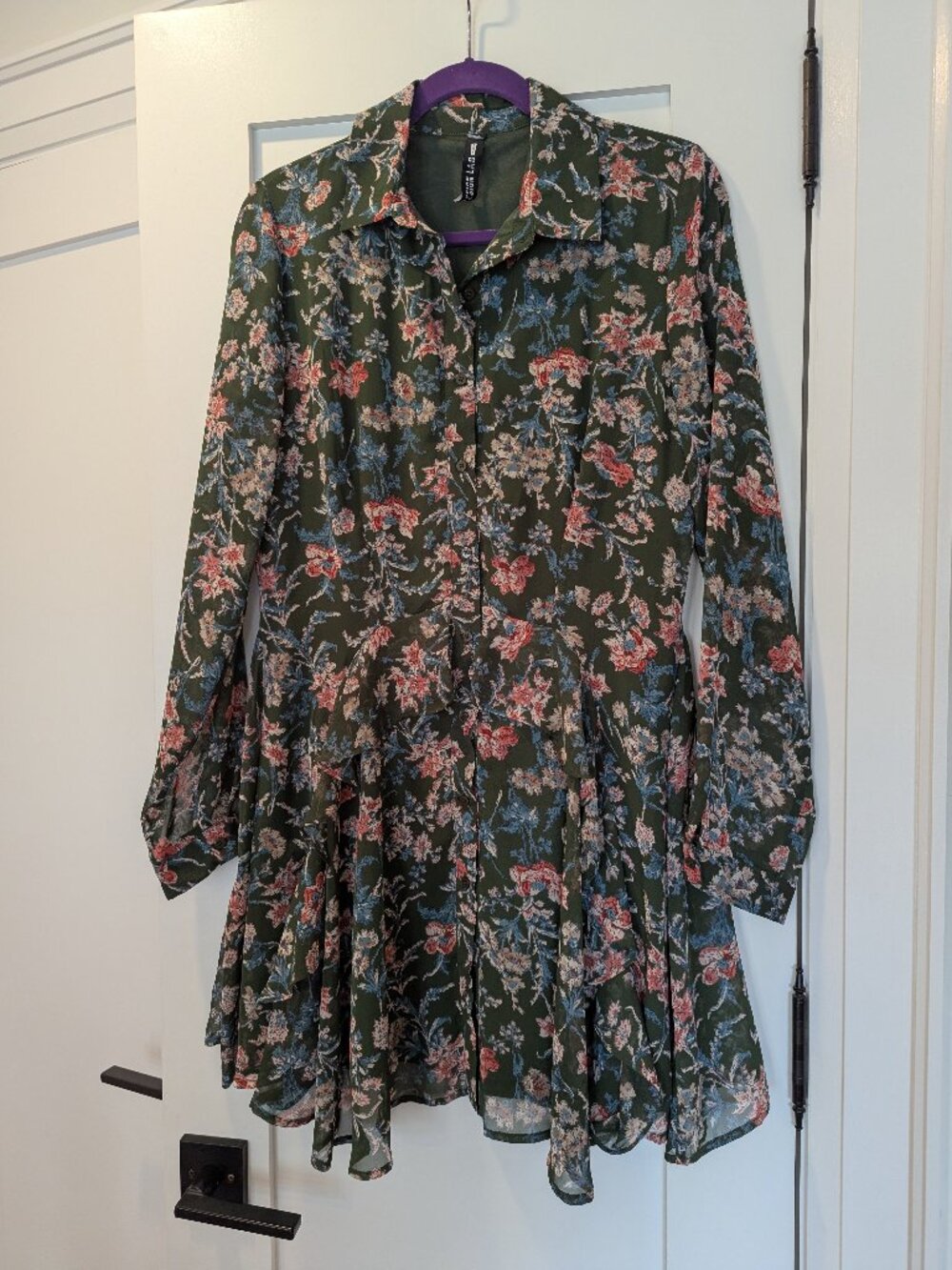 Design Lab Lord & Taylor Floral Ruffle Mini Dress Sz L - Picture 2 of 7